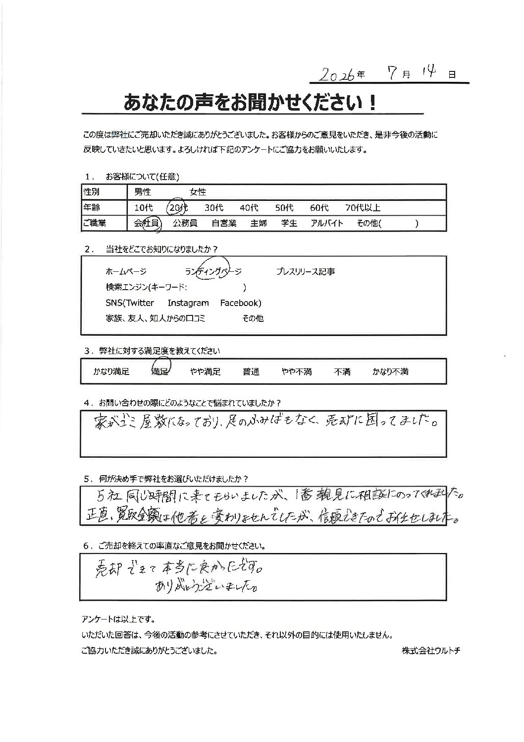 【東京都八王子市ゴミ屋敷空き家】「売却できてよかったです。」ゴミ屋敷空き家に関するお客様の声